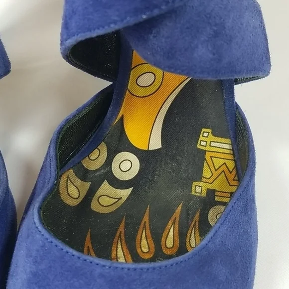 Vtg y2k Emilio Pucci Blue Suede Wedge Heels 36.5
